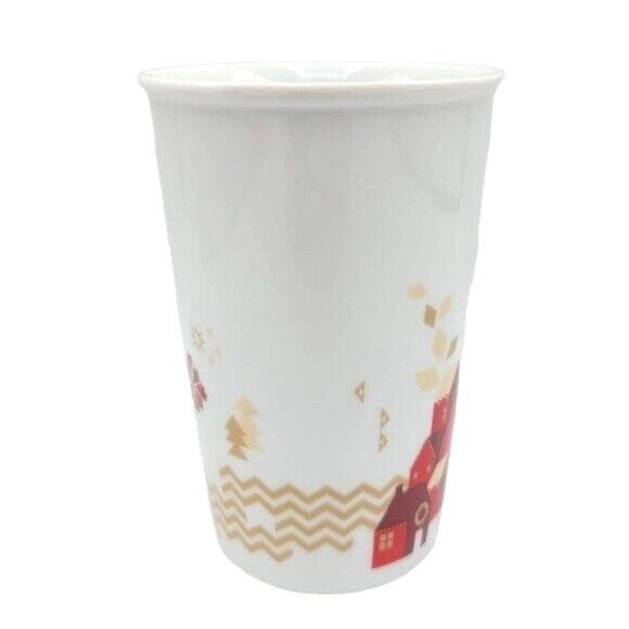 Starbucks Snowflakes Holiday Mug White 12oz 4.75" Red Houses Trees Christmas - Picture 3 of 10